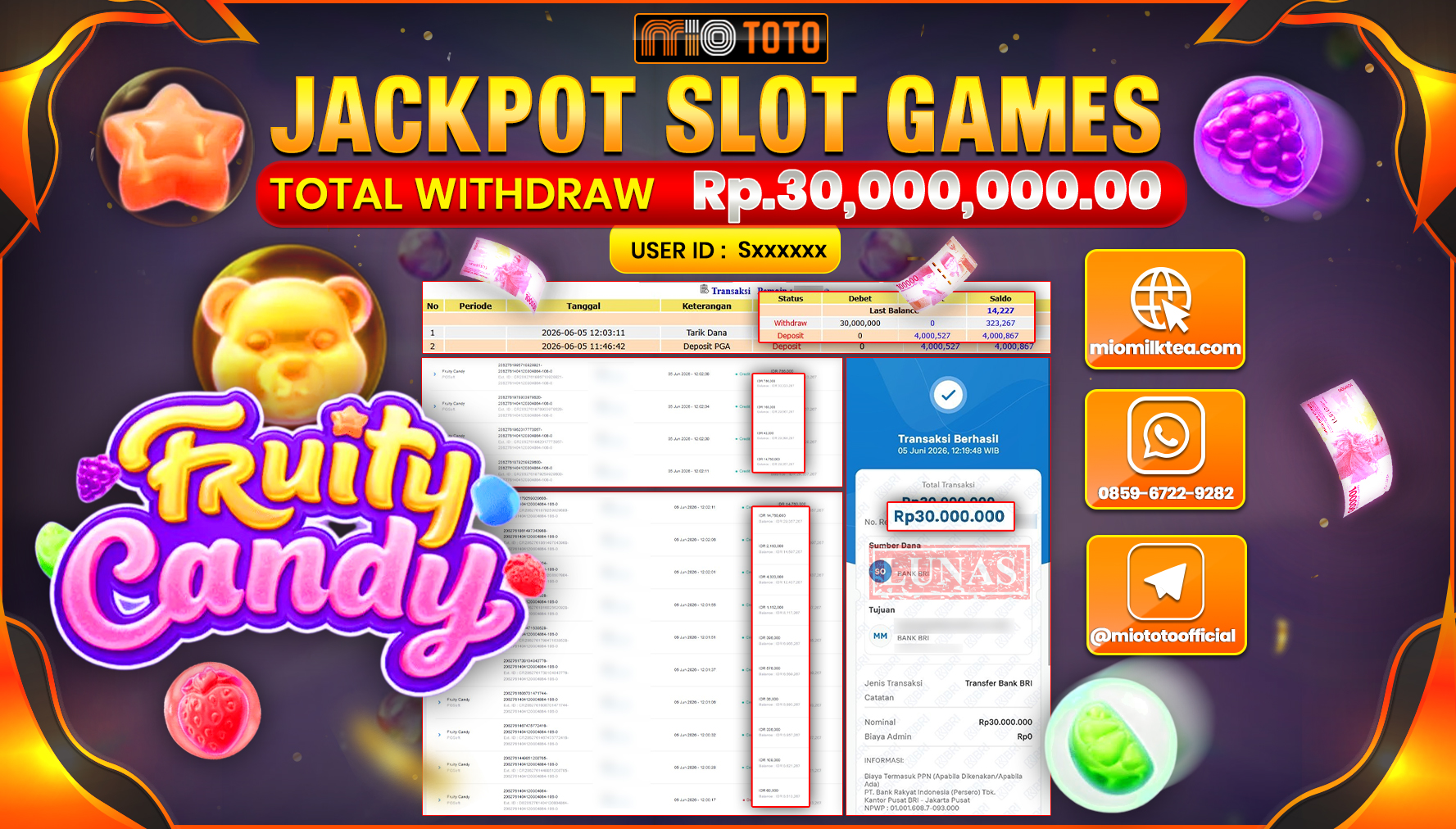 JACKPOT SLOT FRUITY CANDY Rp.30,000,000 DI BAYAR TUNAI !!!