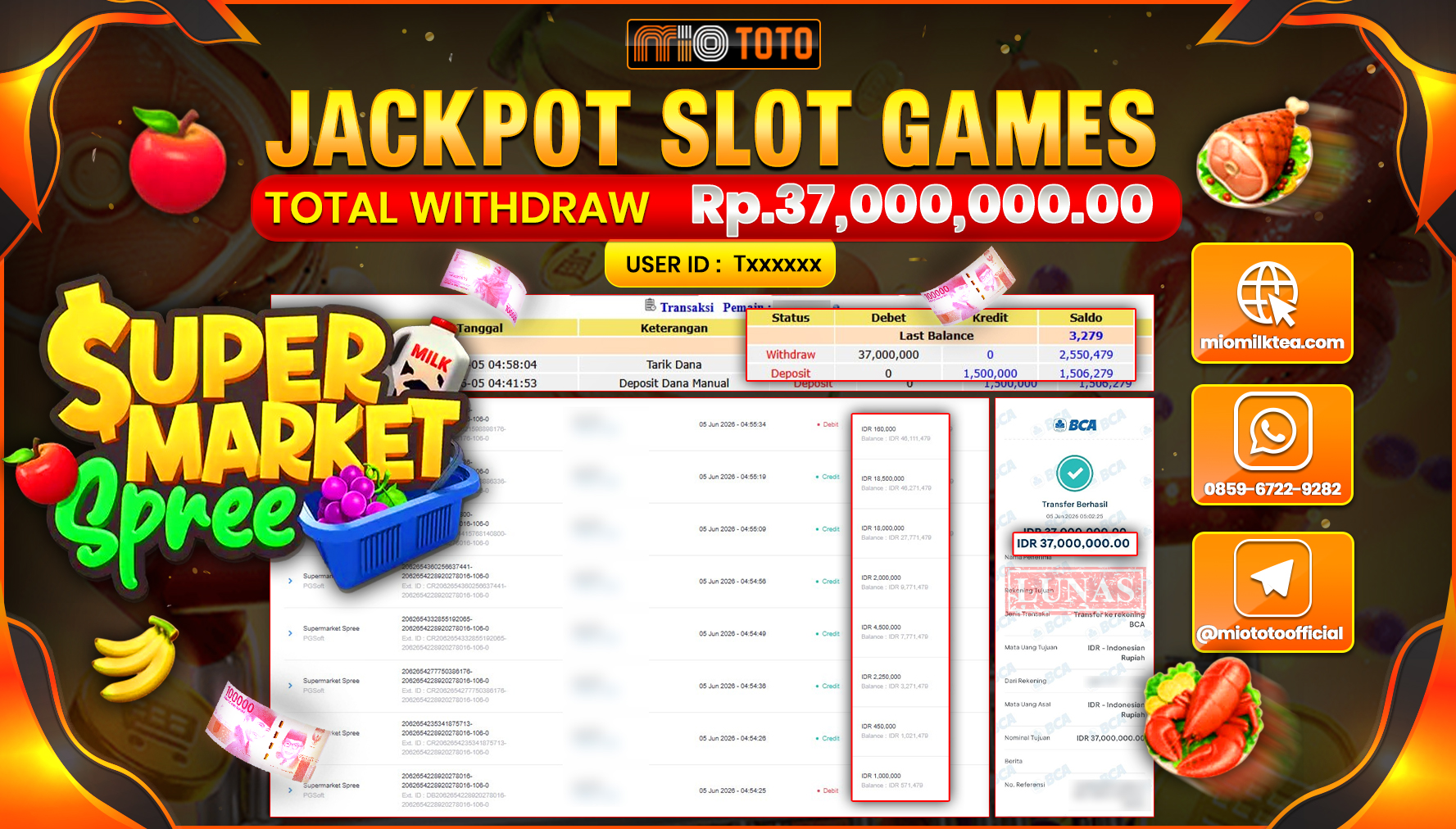 JACKPOT SLOT SUPER MARKET SPREE Rp.37,000,000 DI BAYAR TUNAI !!!