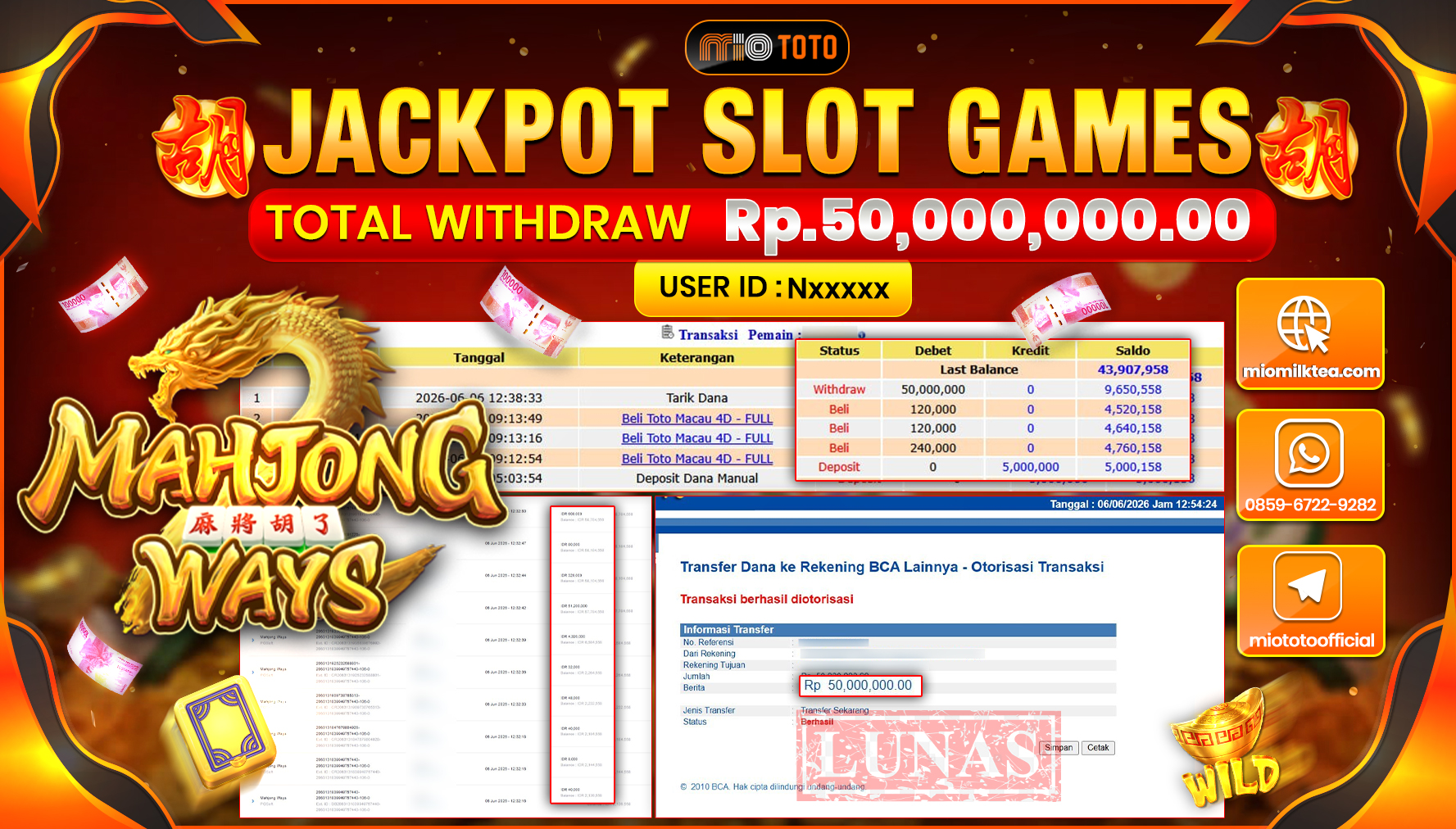 JACKPOT SLOT MAHJONG WAYS Rp.50,000,000 DI BAYAR TUNAI !!!