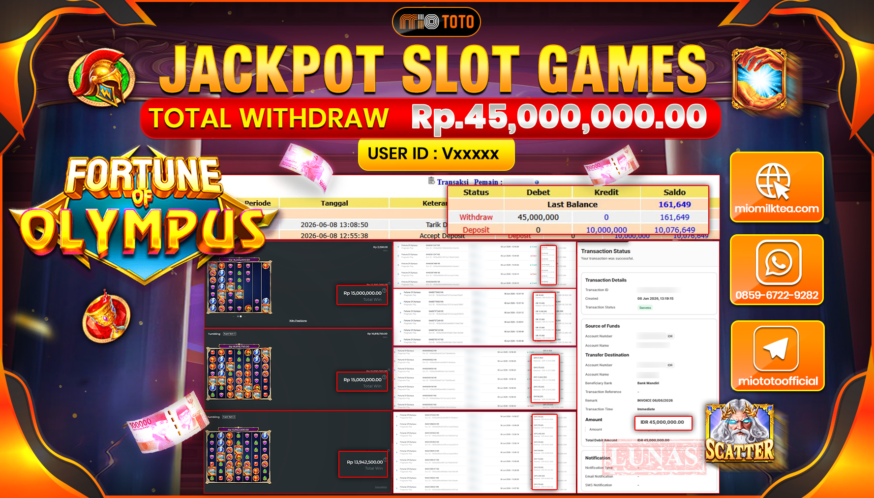 JACKPOT SLOT FORTUNE OF OLYMPUS Rp.45,000,000 DI BAYAR TUNAI !!!