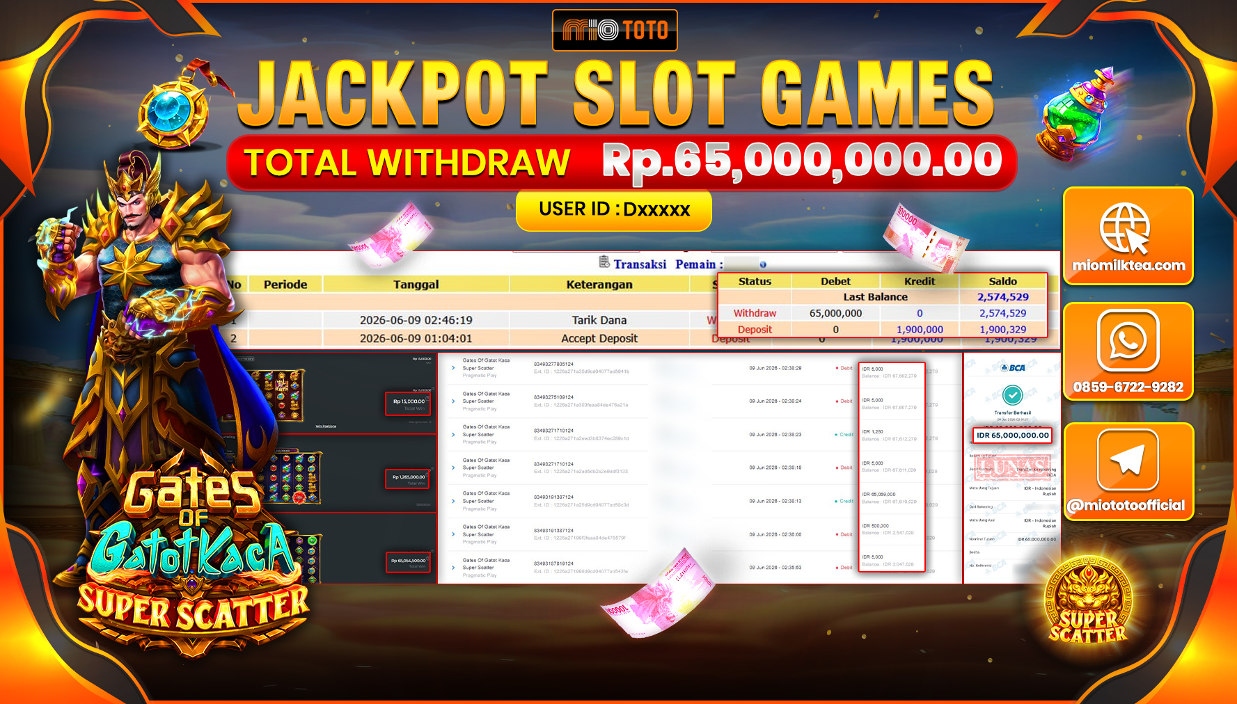 JACKPOT SLOT GATES GATOT OF KACA SUPER SCATTER Rp.65,000,000 DI BAYAR TUNAI !!!