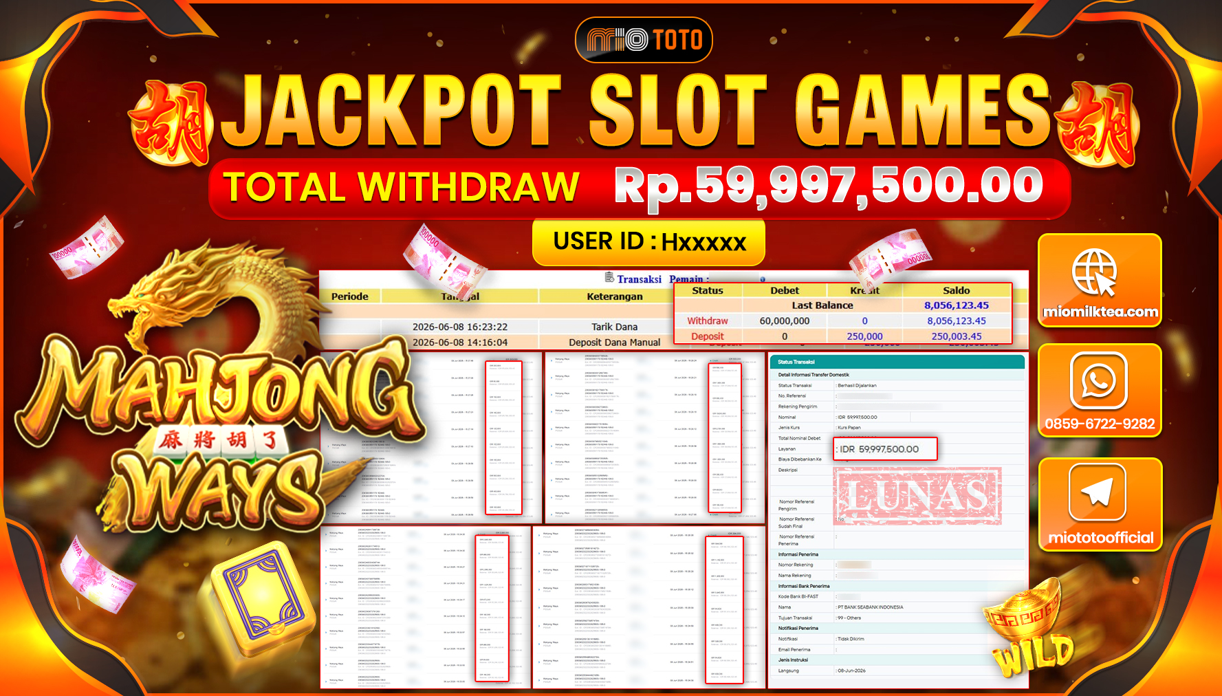 JACKPOT SLOT MAHJONG WAYS Rp.59,997,500 DI BAYAR TUNAI !!!