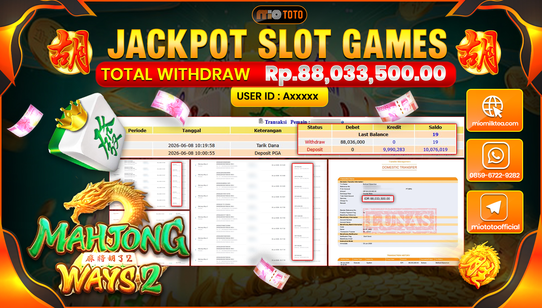 JACKPOT SLOT MAHJONG WAYS 2 Rp.88,033,500 DI BAYAR TUNAI !!!
