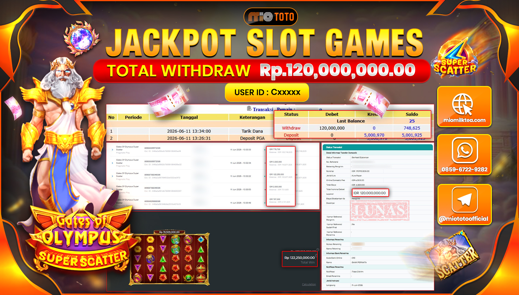 JACKPOT SLOT GATES OF OLYMPUS SUPER SCATTER Rp.120,000,000 DI BAYAR TUNAI !!!