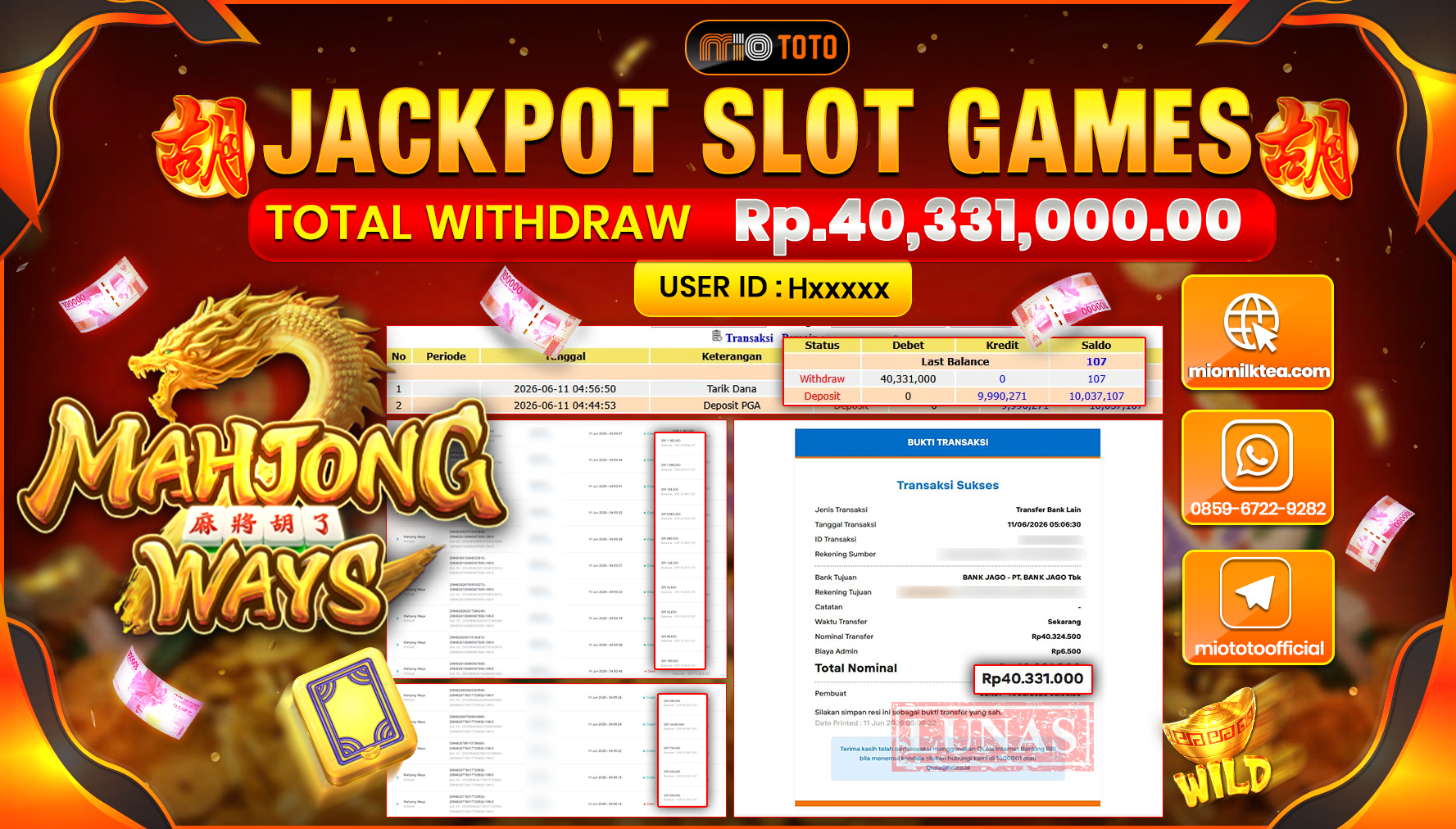 JACKPOT SLOT MAHJONG WAYS Rp.40,331,000 DI BAYAR TUNAI !!!