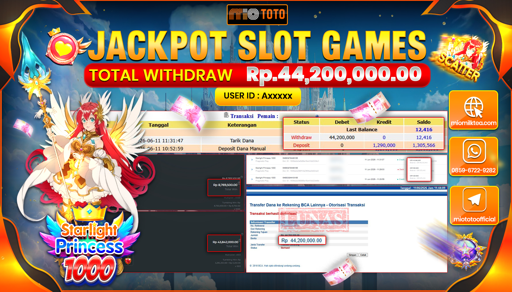 JACKPOT SLOT STARLIGHT PRINCESS 1000 Rp.44,200,000 DI BAYAR TUNAI !!!