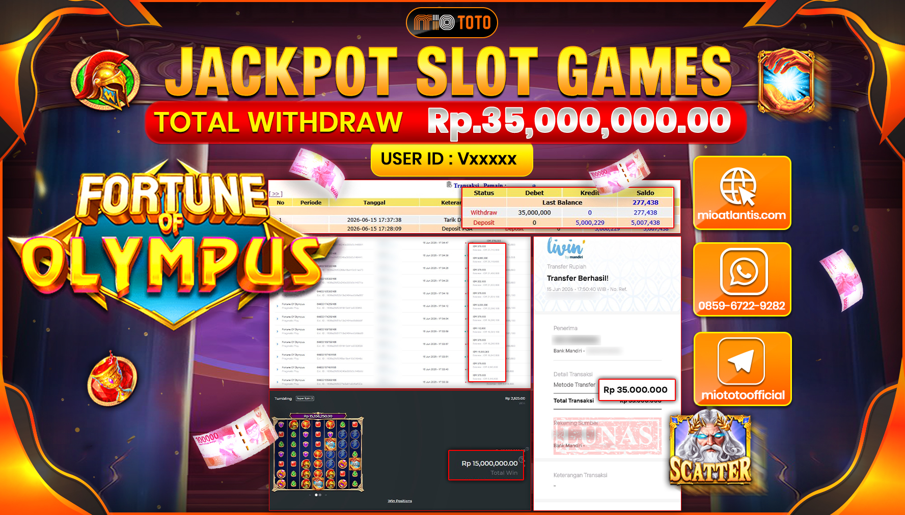 JACKPOT SLOT FORTUNE OF OLYMPUS Rp.35,000,000 DI BAYAR TUNAI !!!
