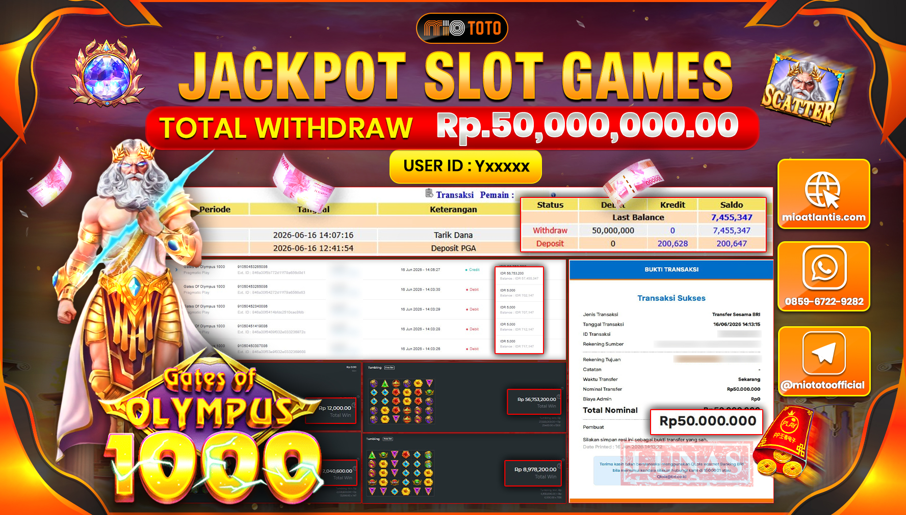 JACKPOT SLOT GATES OF OLYMPUS 1000 Rp.50,000,000 DI BAYAR TUNAI !!!