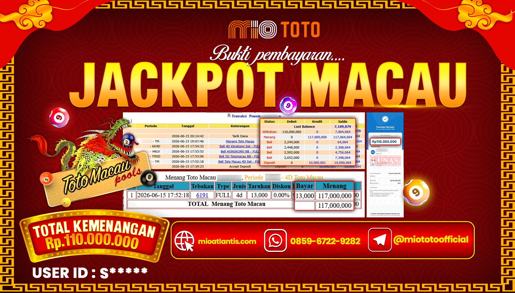 JACKPOT TOGEL TOTO MACAU 4D POOLS Rp.110,000,000 DI BAYAR TUNAI !!!