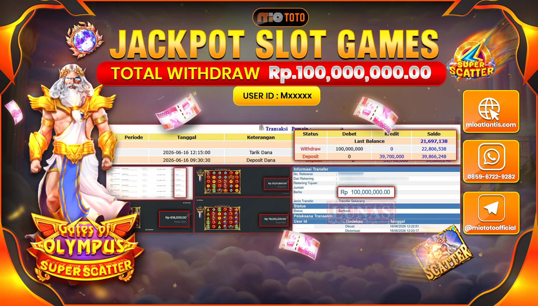JACKPOT SLOT GATES OF OLYMPUS SUPER SCATTER Rp.100,000,000 DI BAYAR TUNAI !!!