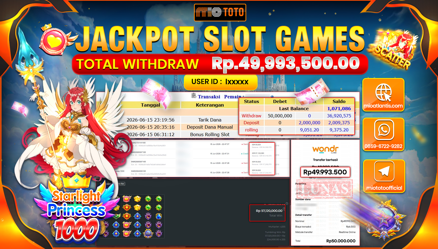 JACKPOT SLOT STARLIGHT PRINCESS 1000 Rp.49,993,500 DI BAYAR TUNAI !!!