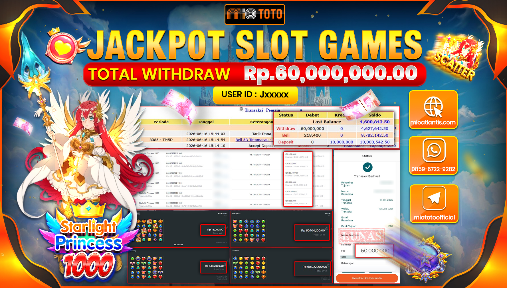 JACKPOT SLOT STARLIGHT PRINCESS 1000 Rp.60,000,000 DI BAYAR TUNAI !!!