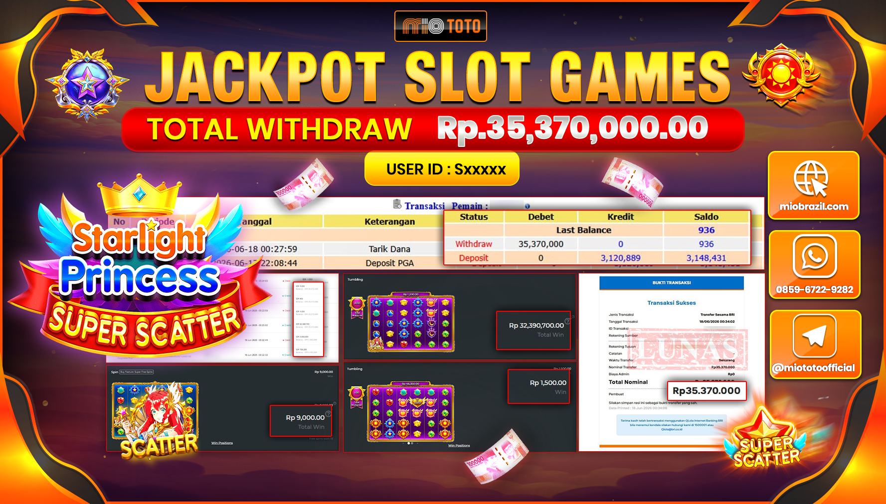 JACKPOT SLOT STARLIGHT PRINCESS SUPER SCATTER Rp.35,370,000 DI BAYAR TUNAI !!!