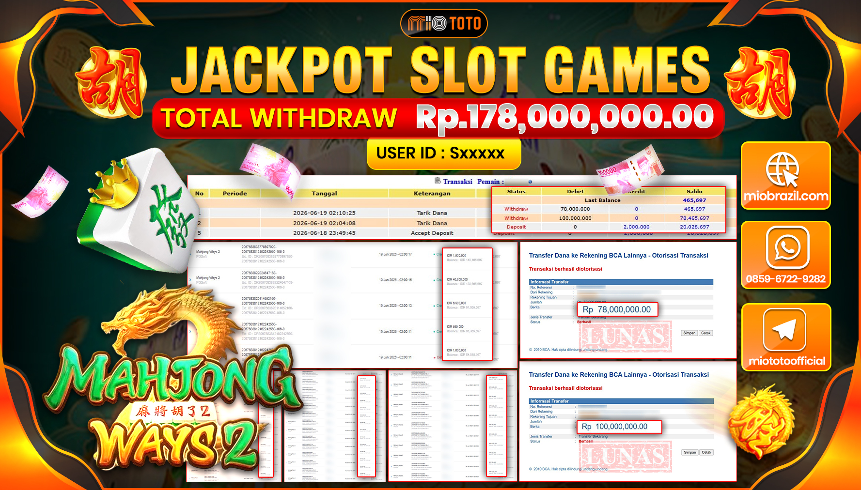 JACKPOT SLOT MAHJONG WAYS 2 Rp.178,000,000 DI BAYAR TUNAI !!!