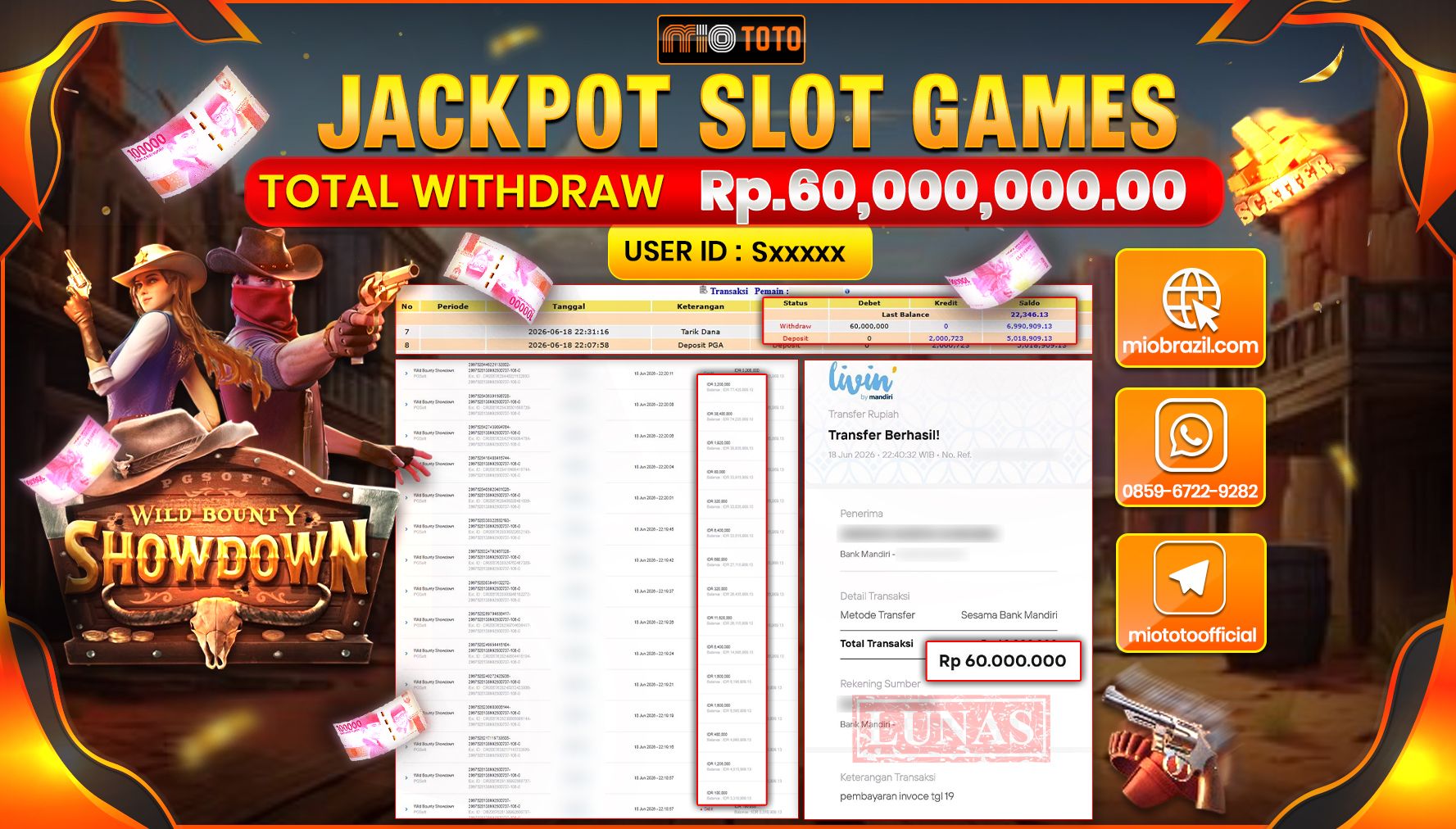 JACKPOT SLOT WILD BOUNTY SHOWDOWN Rp.60,000,000 DI BAYAR TUNAI !!!
