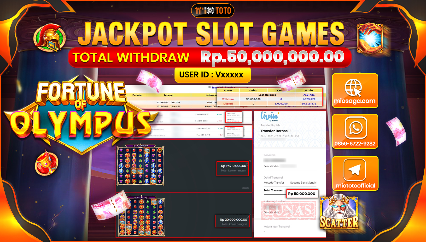 JACKPOT SLOT FORTUNE OF OLYMPUS Rp.50,000,000 DI BAYAR TUNAI !!!