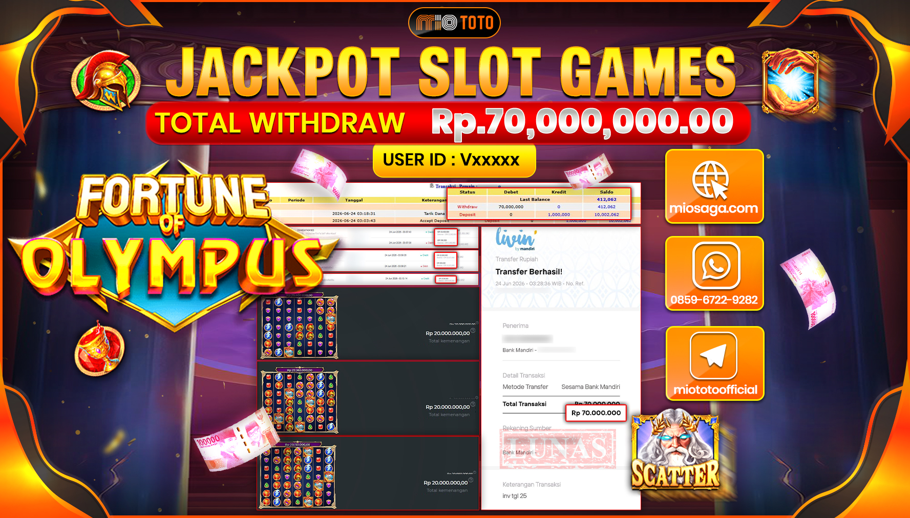 JACKPOT SLOT FORTUNE OF OLYMPUS Rp.70,000,000 DI BAYAR TUNAI !!!