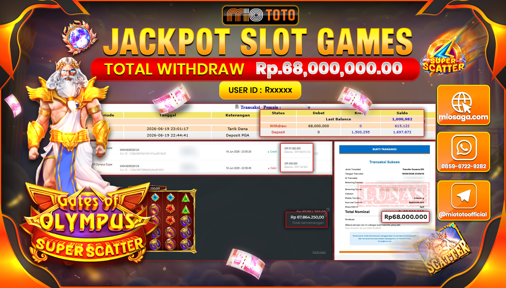 JACKPOT SLOT GATES OF OLYMPUS SUPER SCATTER Rp.68,000,000 DI BAYAR TUNAI !!!