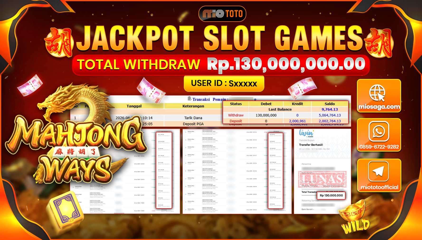 JACKPOT SLOT MAHJONG WAYS Rp.130,000,000 DI BAYAR TUNAI !!!