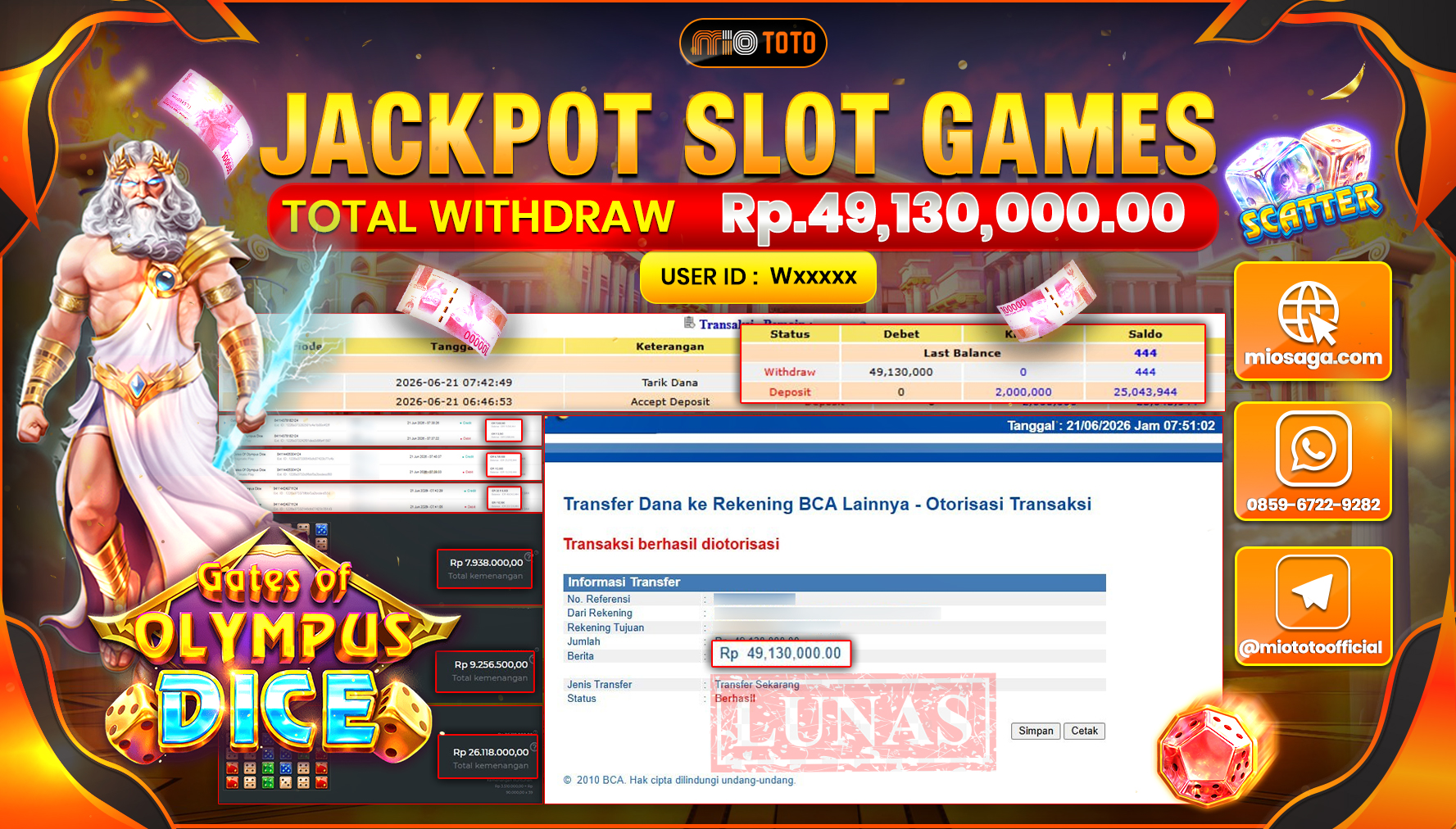 JACKPOT SLOT GATES OF OLYMPUS DICE Rp.49,130,000 DI BAYAR TUNAI !!!