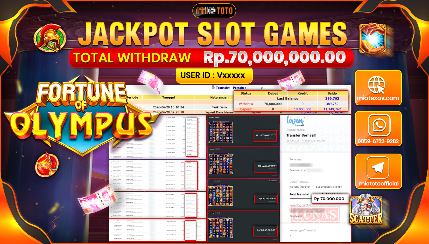 JACKPOT SLOT FORTUNE OF OLYMPUS Rp.70,000,000 DI BAYAR TUNAI !!!