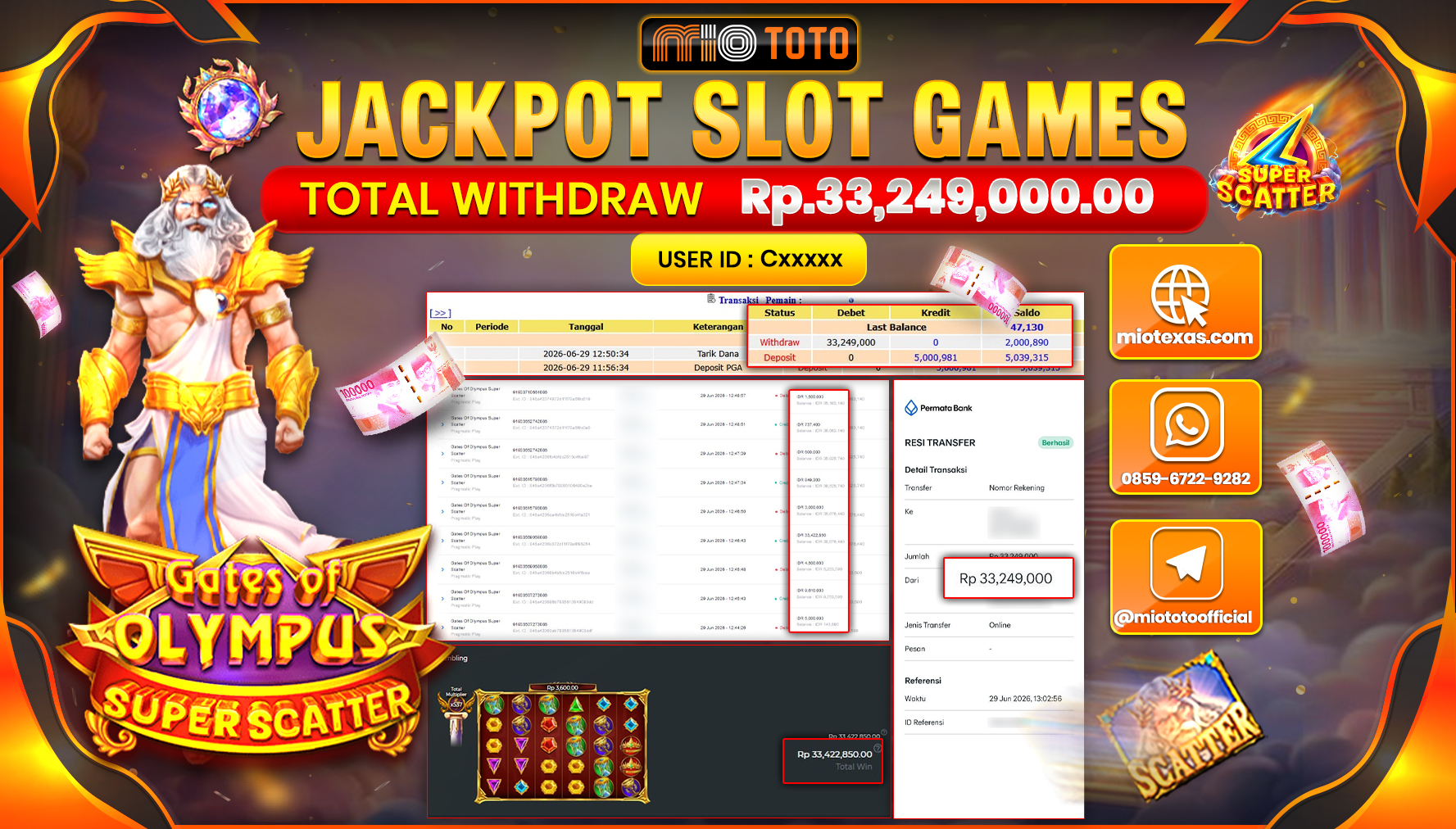 JACKPOT SLOT GATES OF OLYMPUS SUPER SCATTER Rp.33,249,000 DI BAYAR TUNAI !!!