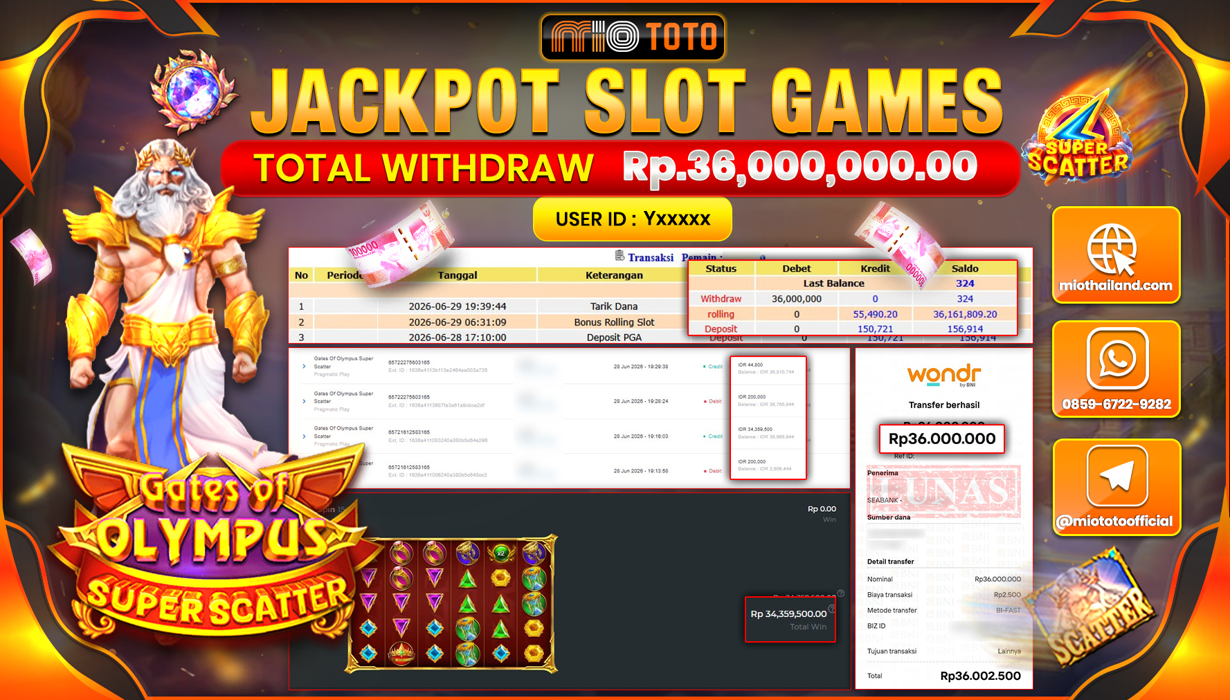 JACKPOT SLOT GATES OF OLYMPUS SUPER SCATTER Rp.36,000,000 DI BAYAR TUNAI !!!