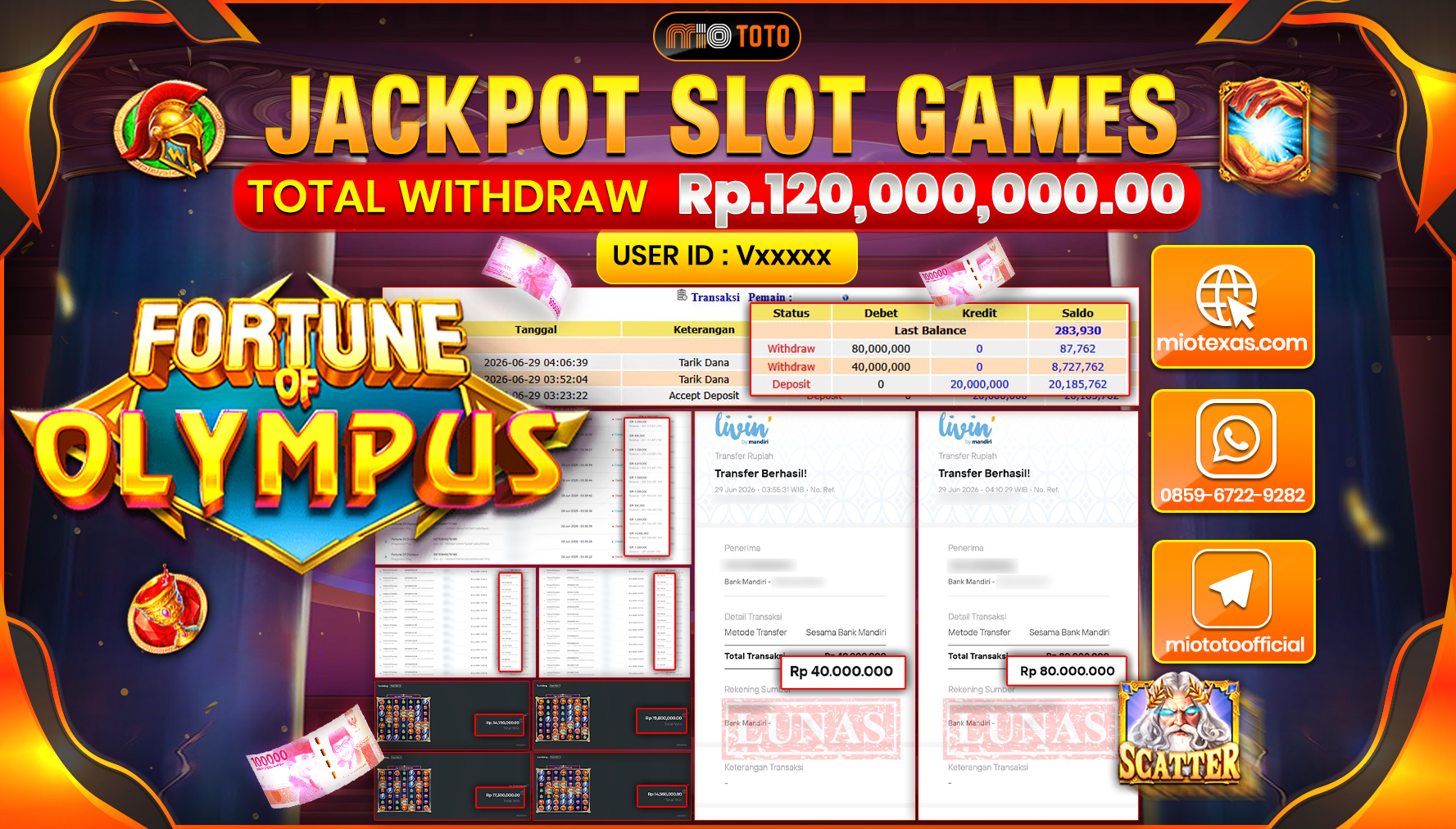 JACKPOT SLOT FORTUNE OF OLYMPUS Rp.120,000,000 DI BAYAR TUNAI !!!