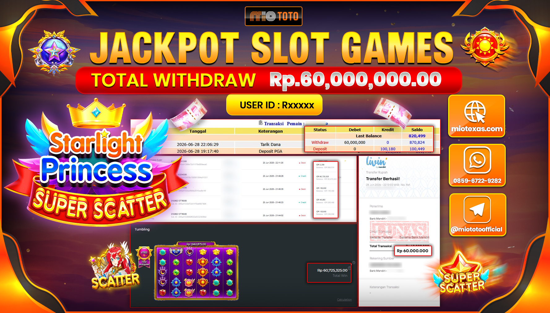 JACKPOT SLOT STARLIGHT PRINCESS SUPER SCATTER Rp.60,000,000 DI BAYAR TUNAI !!!
