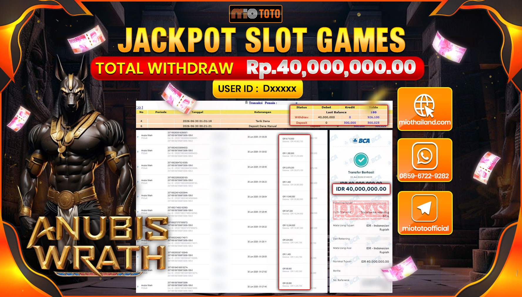JACKPOT SLOT ANUBIS WRATH Rp.40,000,000 DI BAYAR TUNAI !!!