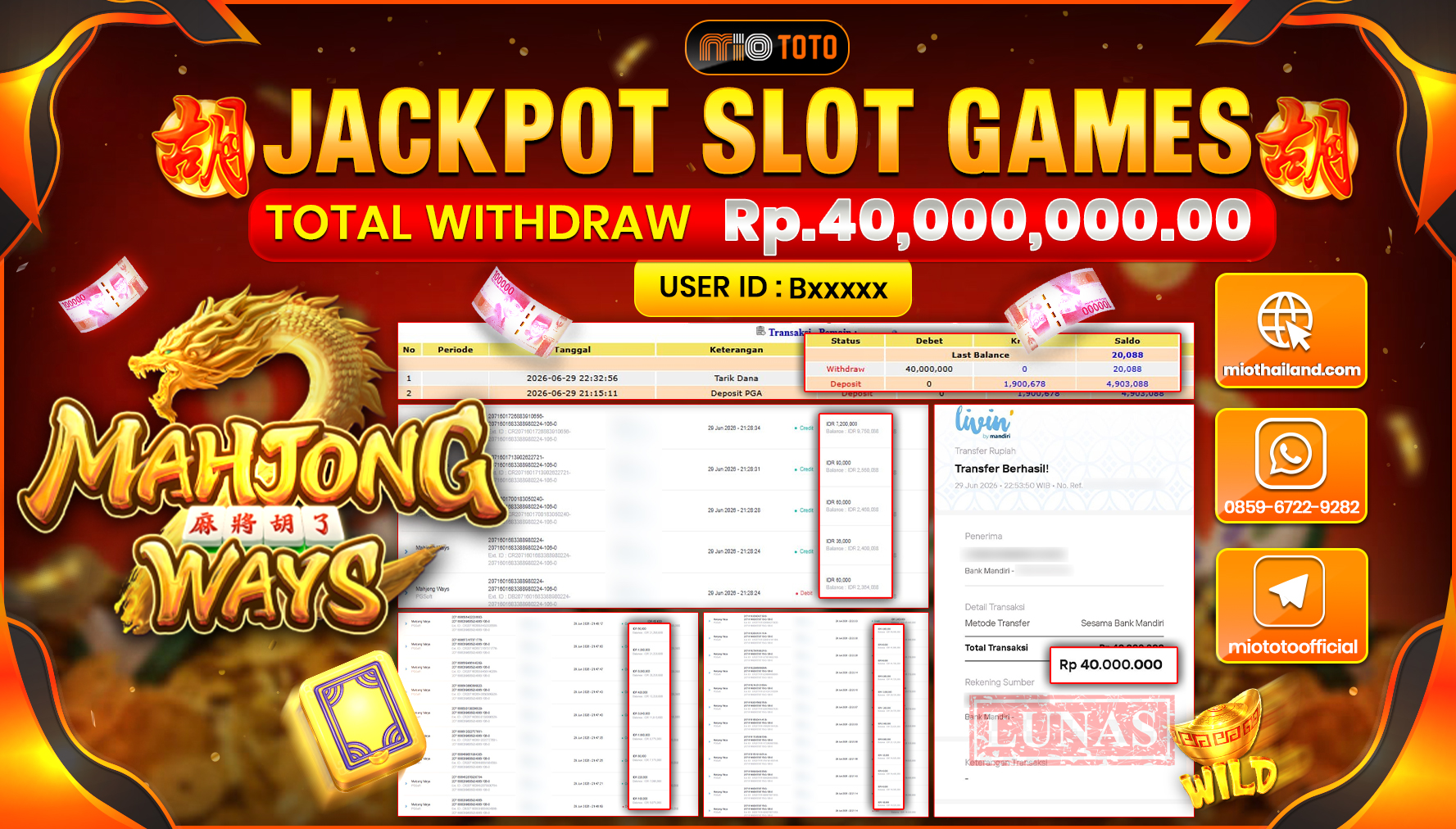 JACKPOT SLOT MAHJONG WAYS Rp.40,000,000 DI BAYAR TUNAI !!!