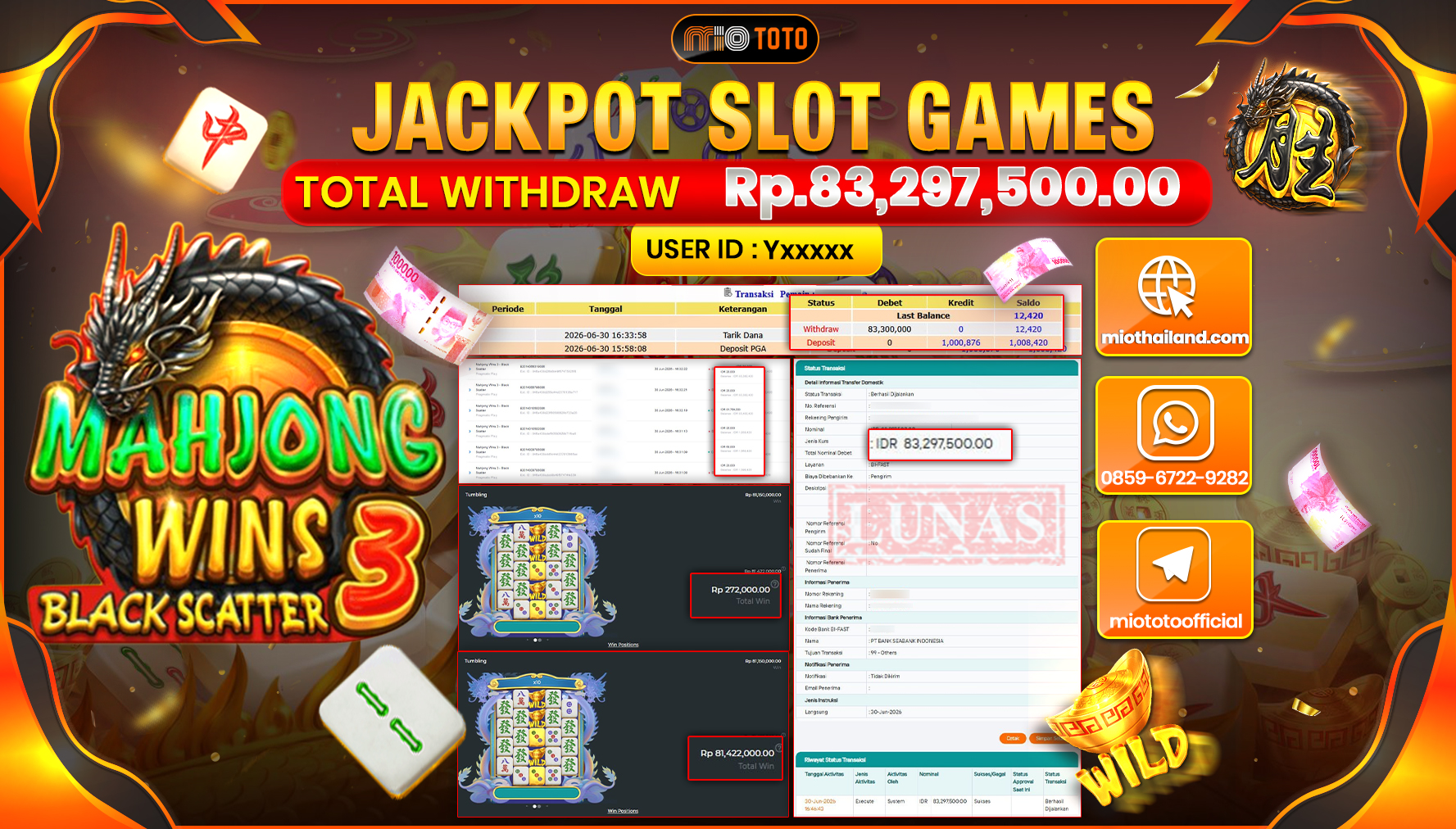 JACKPOT SLOT MAHJONG WINS 3 BLACK SCATTER Rp.83,297,500 DI BAYAR TUNAI !!!
