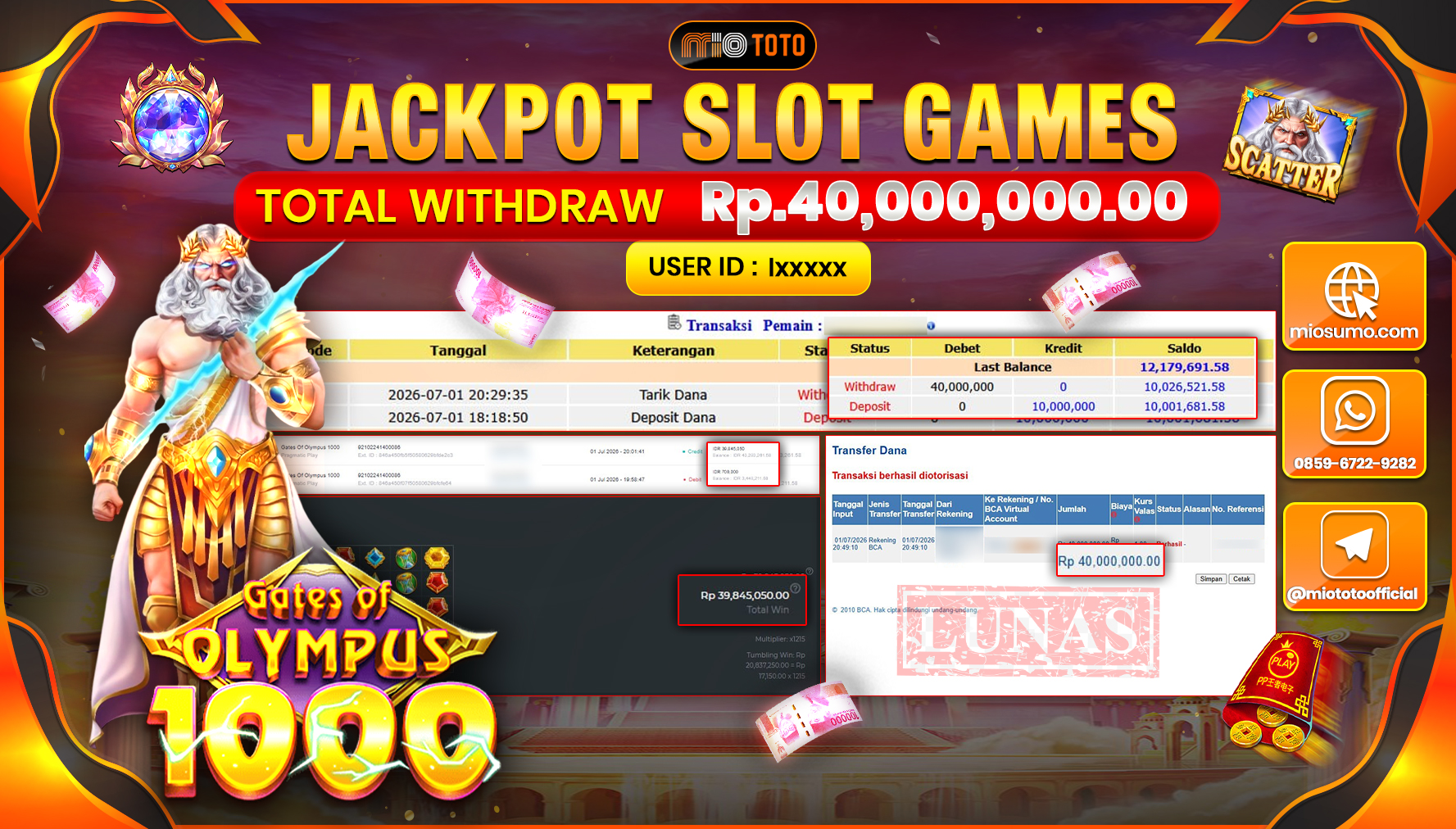 JACKPOT SLOT GATE OF OLYMPUS 1000 Rp.40,000,000 DI BAYAR TUNAI !!!