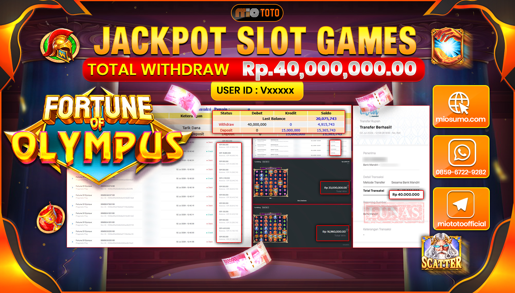 JACKPOT SLOT FORTUNE OF OLYMPUS Rp.40,000,000 DI BAYAR TUNAI !!!