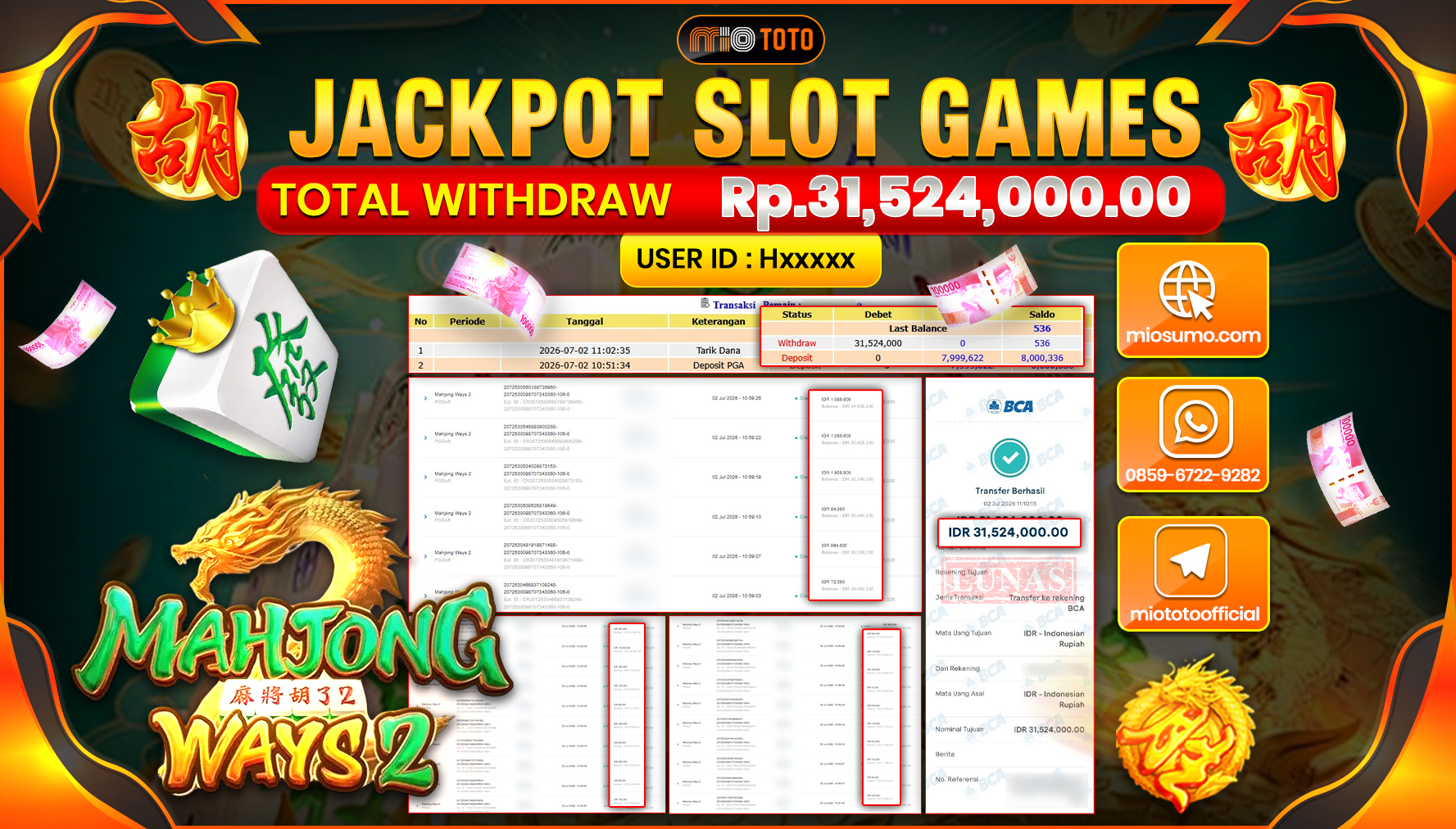 JACKPOT SLOT MAHJONG WAYS 2 Rp.31,524,000 DI BAYAR TUNAI !!!