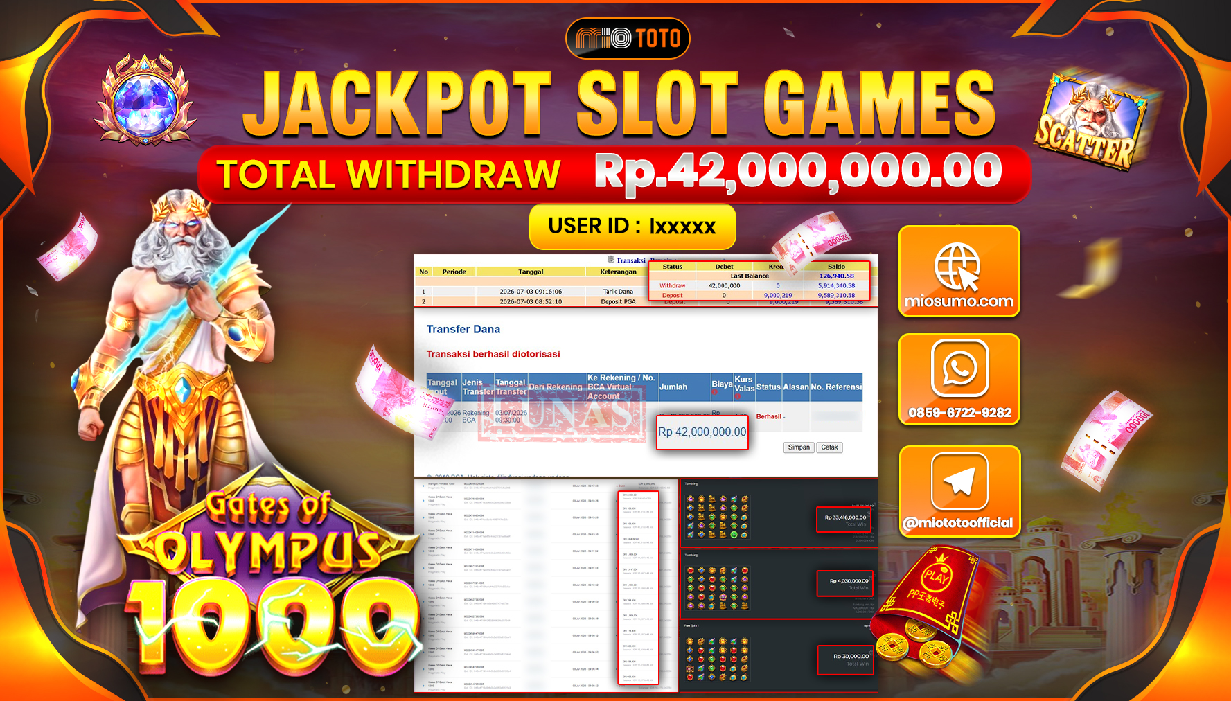 JACKPOT SLOT GATES OF OLYMPUS 1000 Rp.42,000,000 DI BAYAR TUNAI !!!