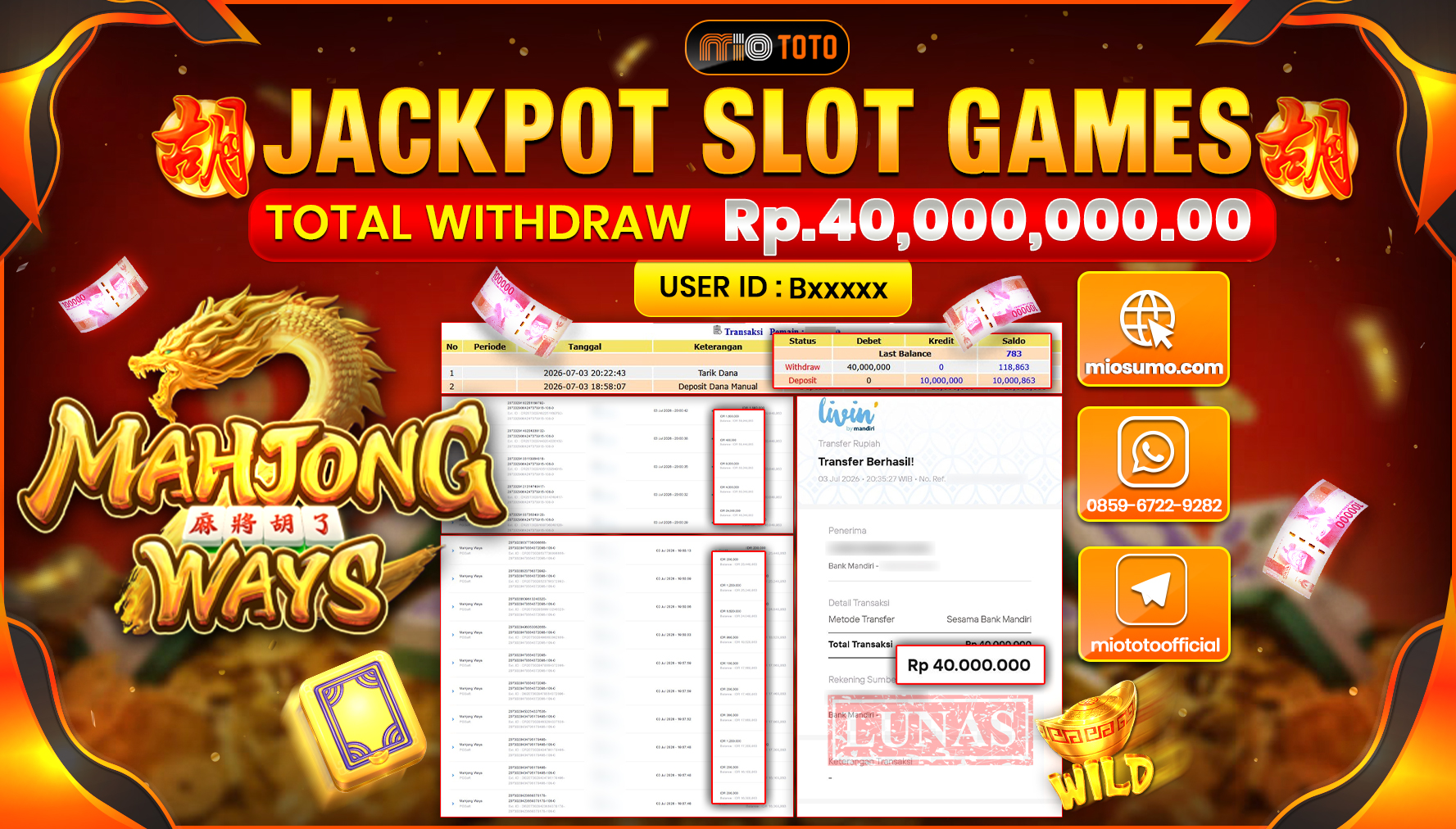 JACKPOT SLOT MAHJONG WAYS Rp.40,000,000 DI BAYAR TUNAI !!!