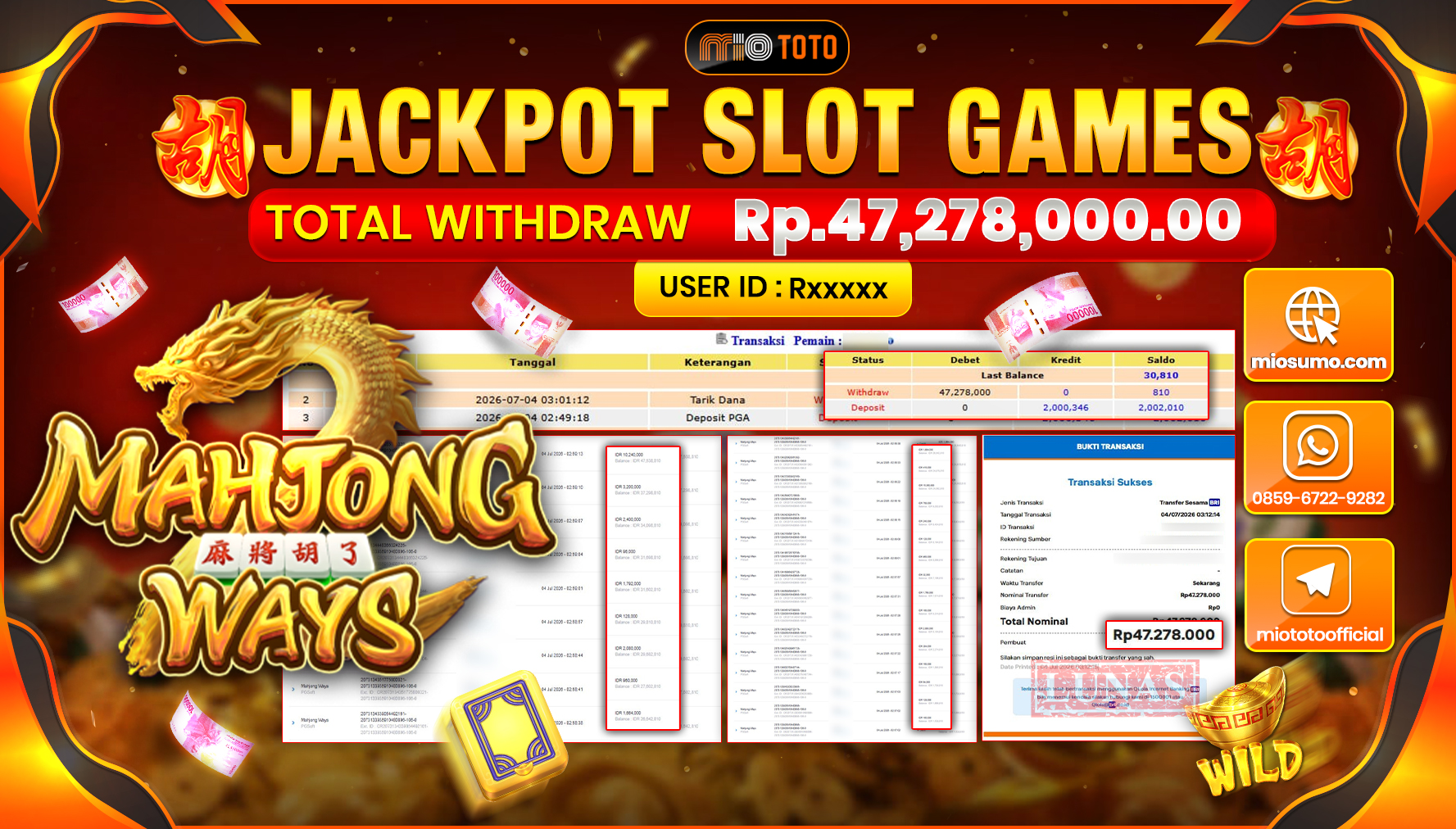 JACKPOT SLOT MAHJONG WAYS Rp.47,278,000 DI BAYAR TUNAI !!!