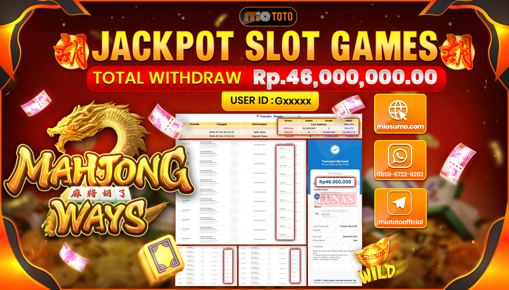JACKPOT SLOT MAHJONG WAYS Rp.46,000,000 DI BAYAR TUNAI !!!