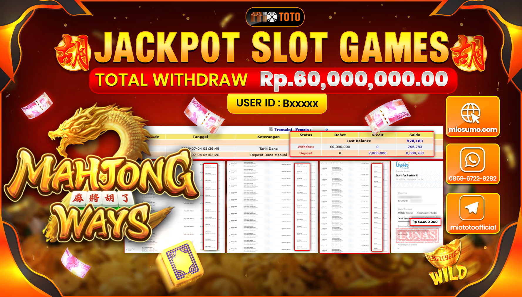 JACKPOT SLOT MAHJONG WAYS Rp.60,000,000 DI BAYAR TUNAI !!!