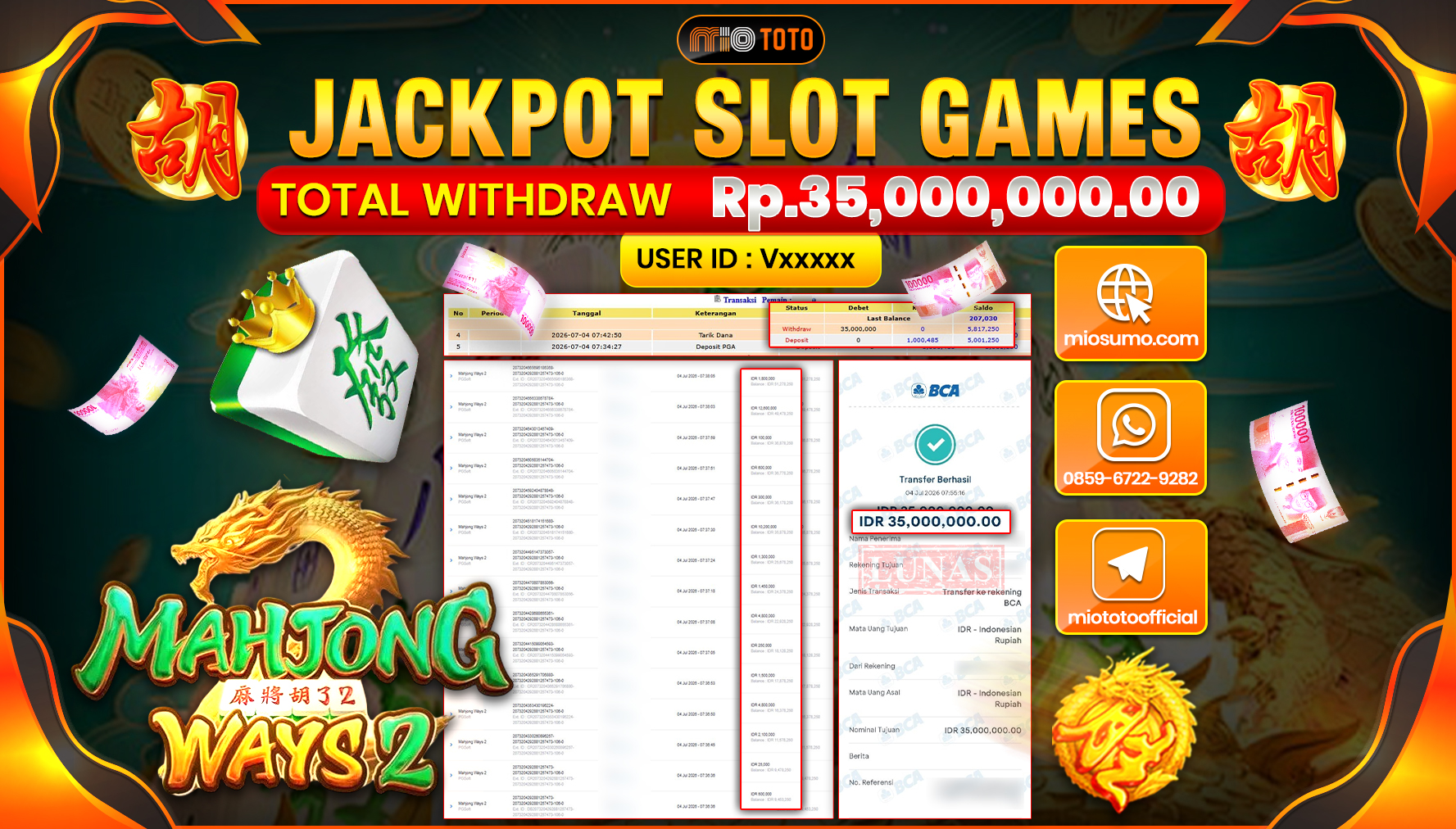 JACKPOT SLOT MAHJONG WAYS 2 Rp.35,000,000 DI BAYAR TUNAI !!!