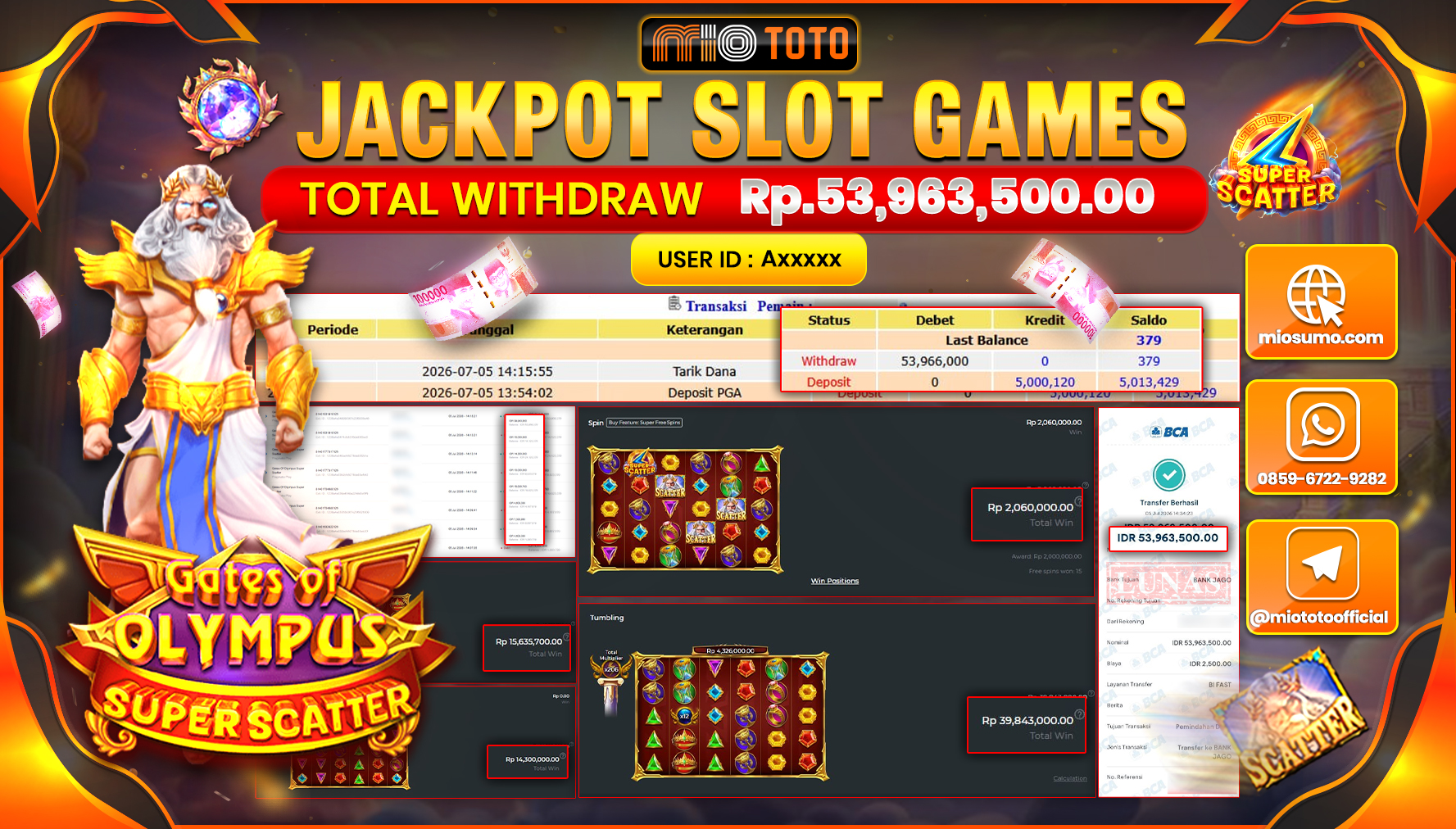 JACKPOT SLOT GATES OF OLYMPUS SUPER SCATTER Rp.53,963,500 DI BAYAR TUNAI !!!