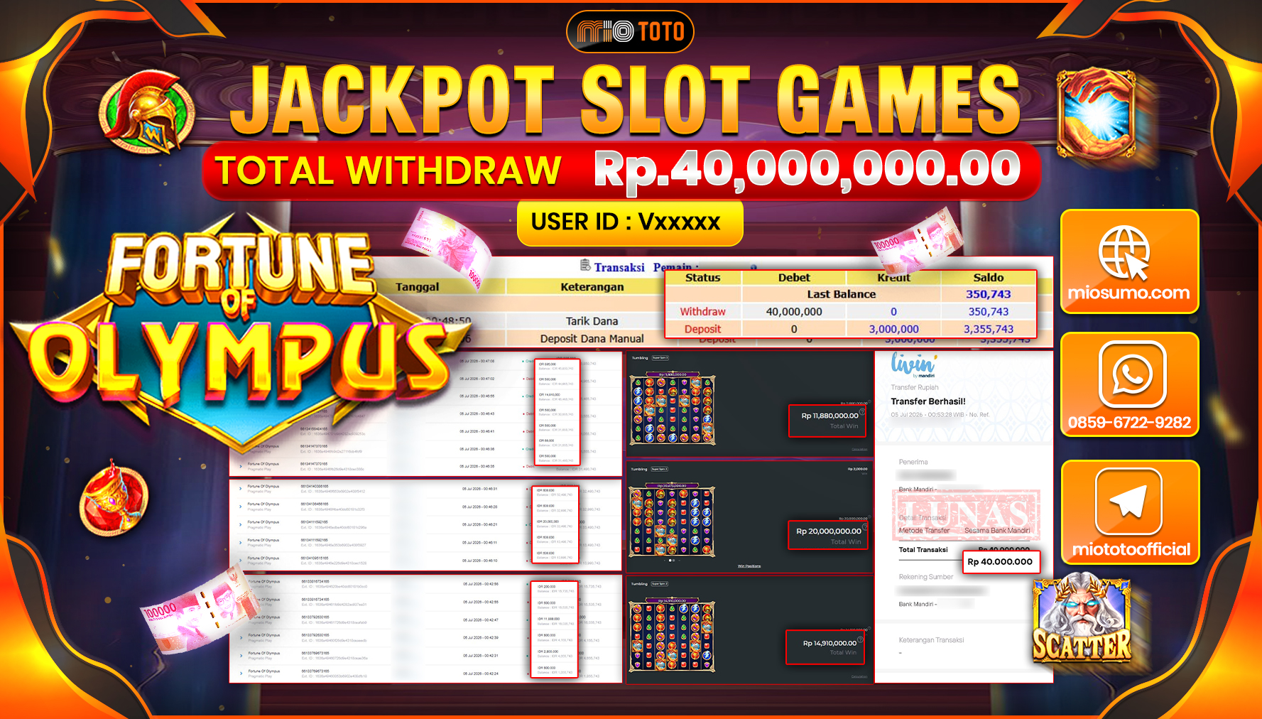 JACKPOT SLOT FORTUNE OF OLYMPUS Rp.40,000,000 DI BAYAR TUNAI !!!