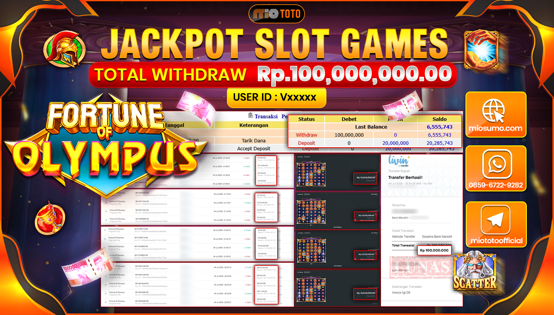JACKPOT SLOT FORTUNE OF OLYMPUS Rp.100,000,000 DI BAYAR TUNAI !!!