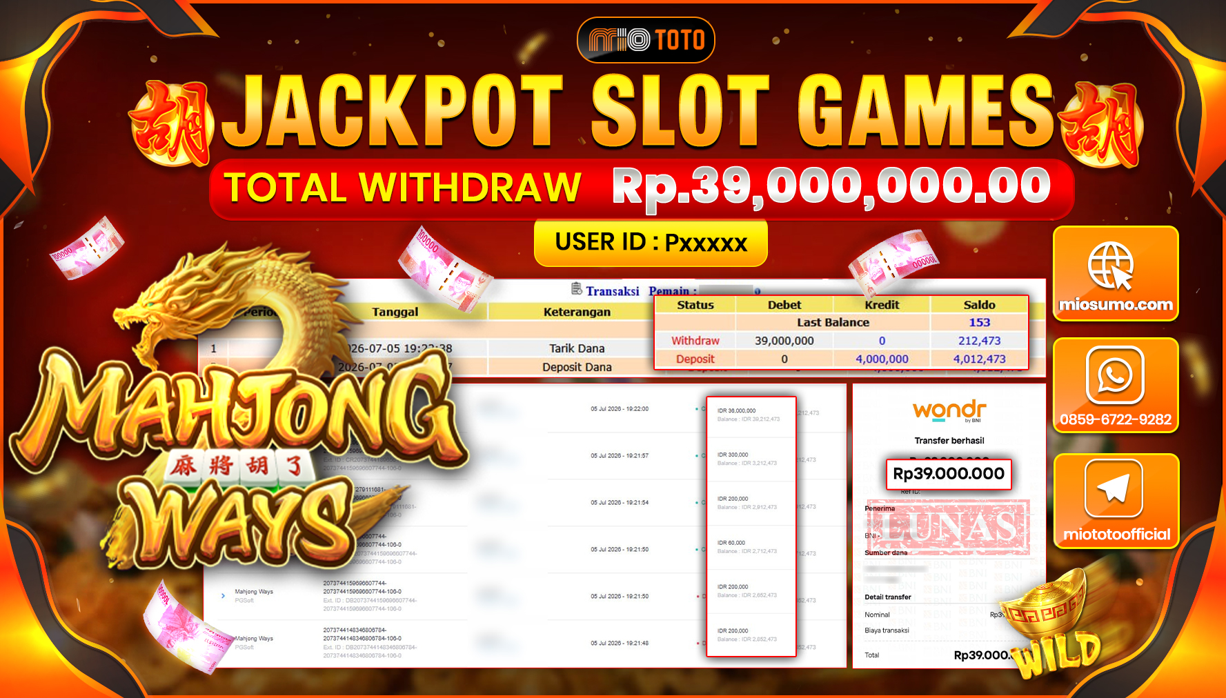 JACKPOT SLOT MAHJONG WAYS Rp.39,000,000 DI BAYAR TUNAI !!!