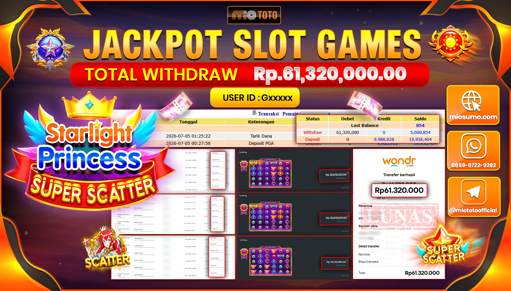 JACKPOT SLOT STARLIGHT PRINCESS SUPER SCATTER Rp.61,320,000 DI BAYAR TUNAI !!!