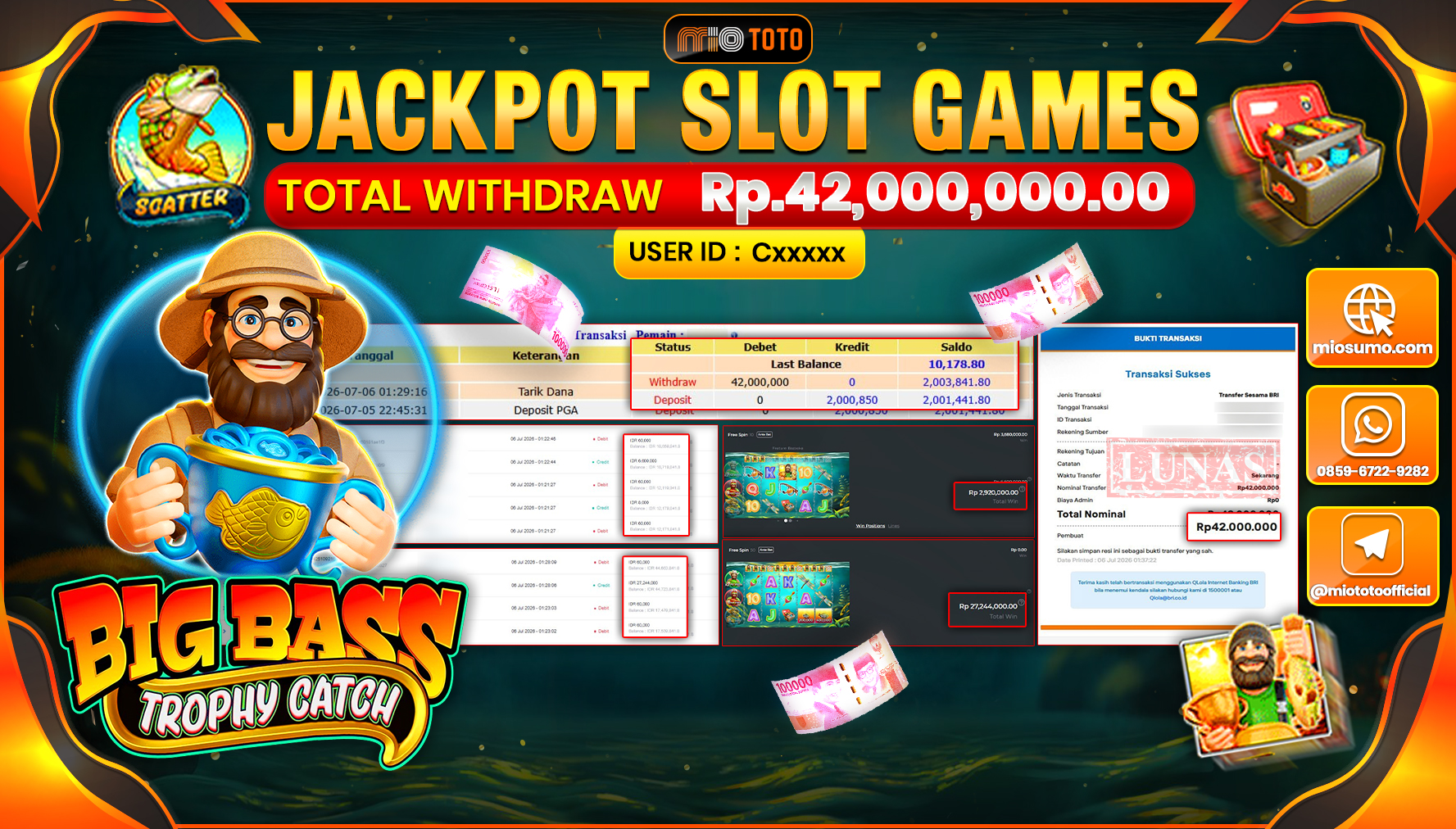 JACKPOT SLOT BIG BASS TROPHY CATCH Rp.42,000,000 DI BAYAR TUNAI !!!