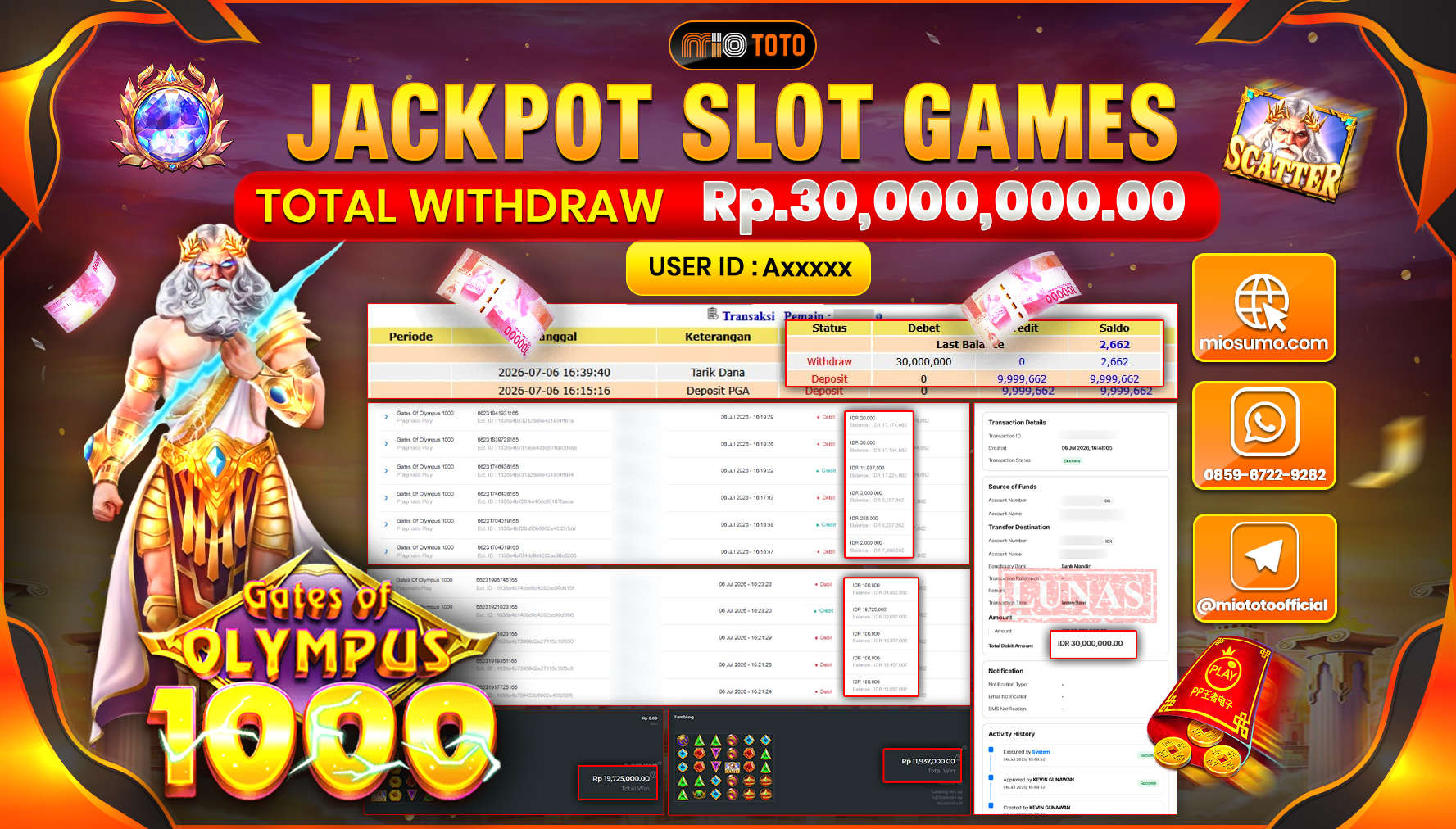 JACKPOT SLOT GATES OF OLYMPUS 1000 Rp.30,000,000 DI BAYAR TUNAI !!!
