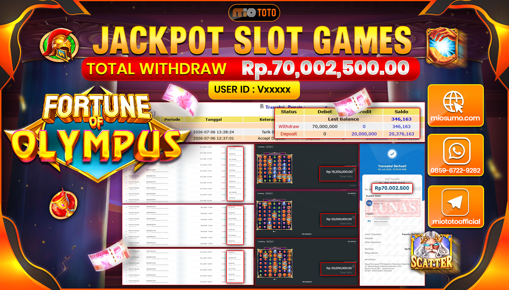 JACKPOT SLOT FORTUNE OF OLYMPUS Rp.70,002,500 DI BAYAR TUNAI !!!