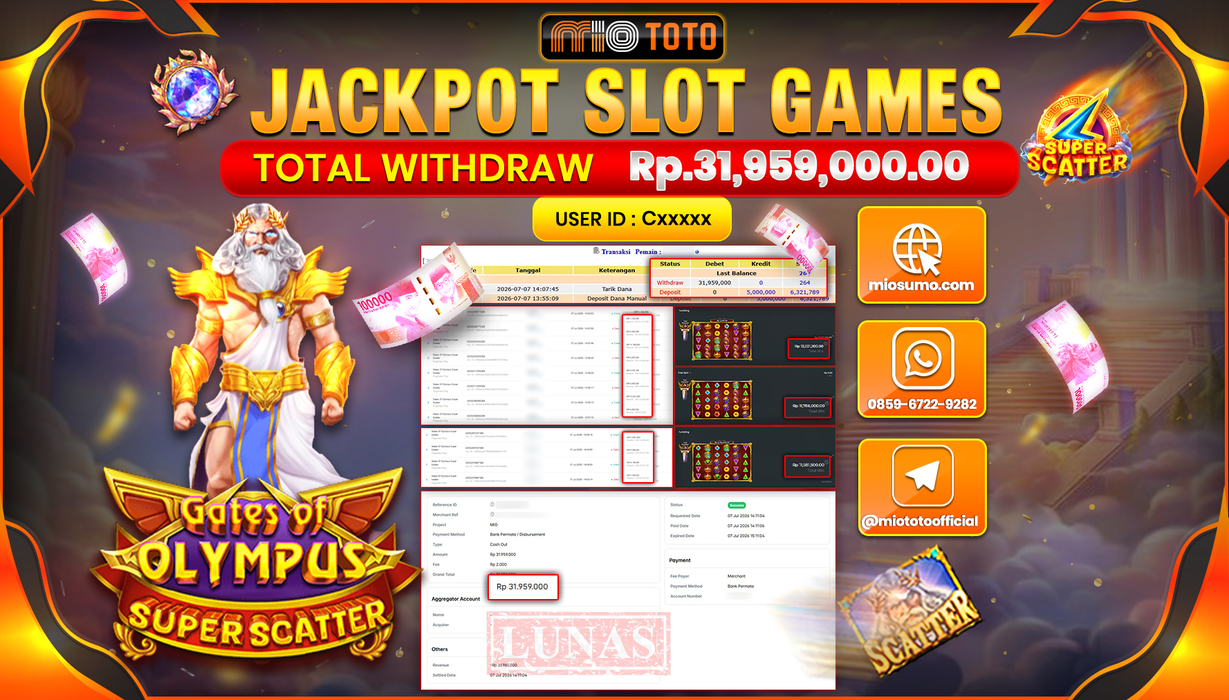JACKPOT SLOT GATES OF OLYMPUS SUPER SCATTER Rp.31,959,000 DI BAYAR TUNAI !!!